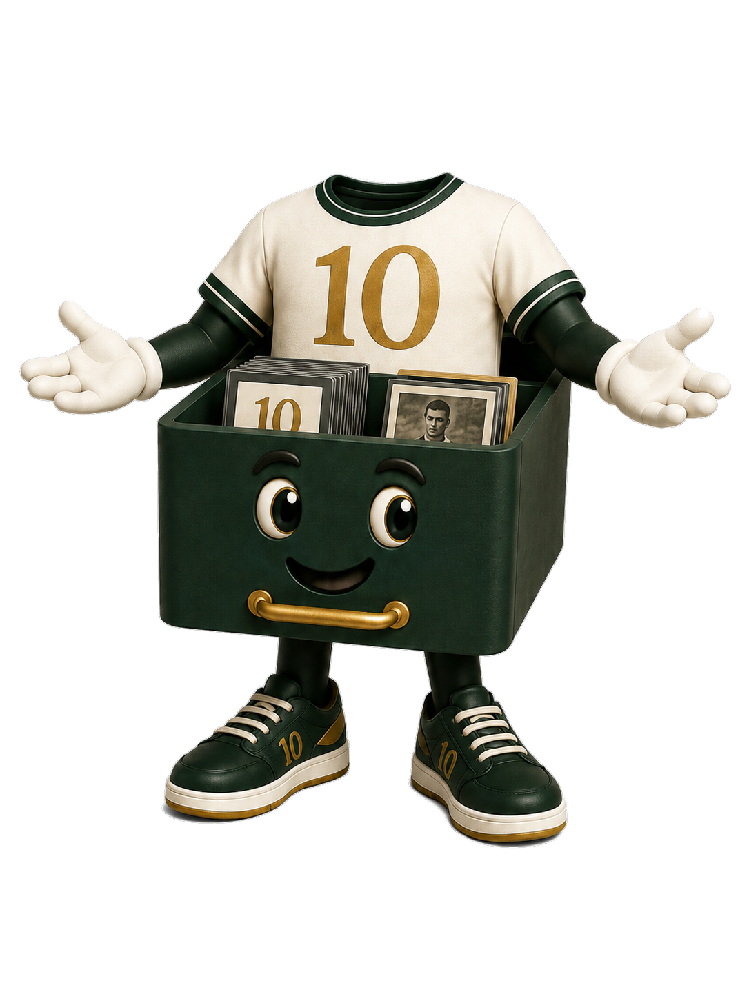 Dezito, o mascote da Gaveta10, com a coleção organizada